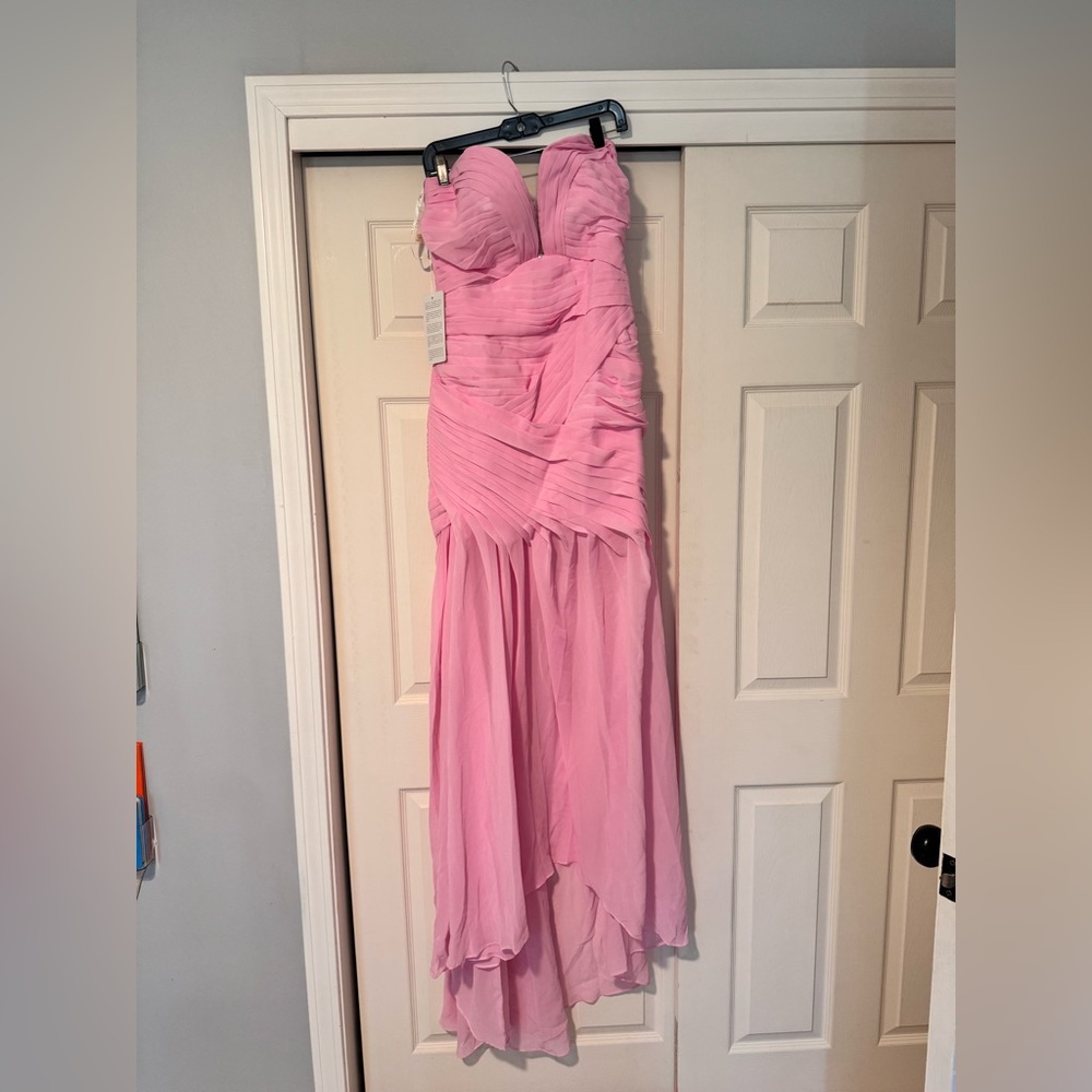Pink Strapless Plunge Pleated Maxi Dress (NWT)